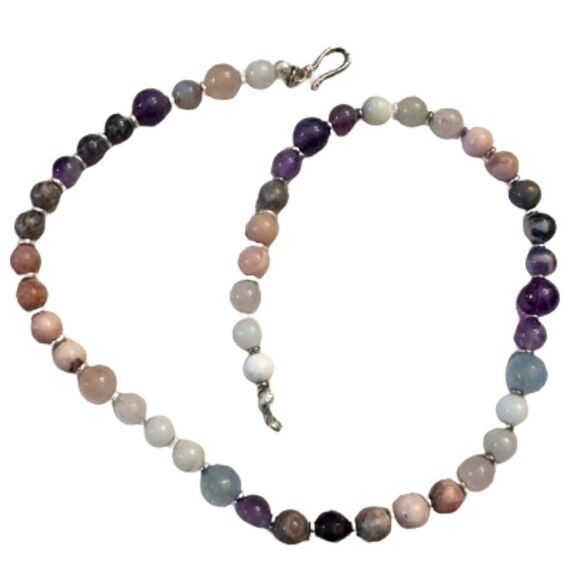 Purple & Earthy Genuine Gemstone Handmade Necklace Amethyst Opal Rhodonite - Picture 6 of 6